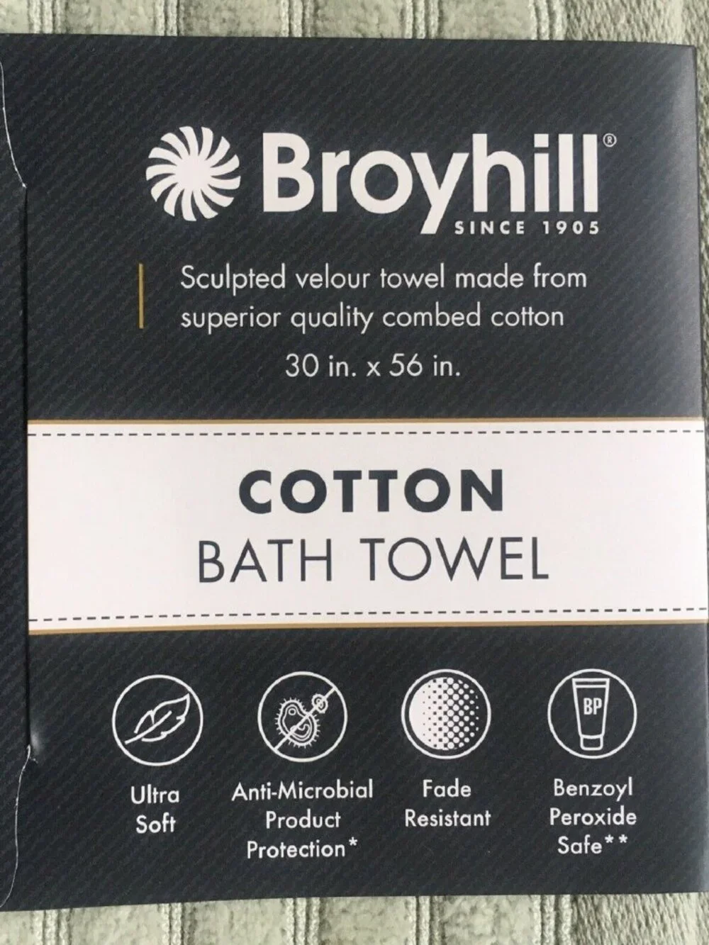 3 SAGE GREEN Broyhill Jacquard-Pattern Textured Velour Cotton Bath Towels THICK